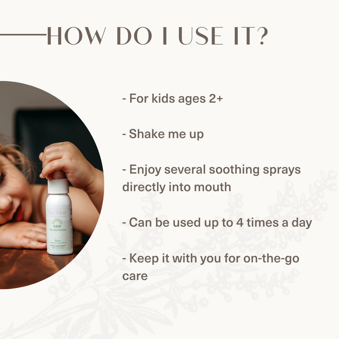 Toxin-free and safe Manuka Soother Syrup for children.